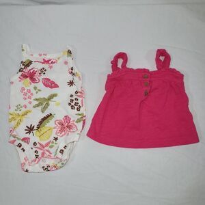 Carters Size Newborn Floral Baby Onesie and Pink Top Bundle